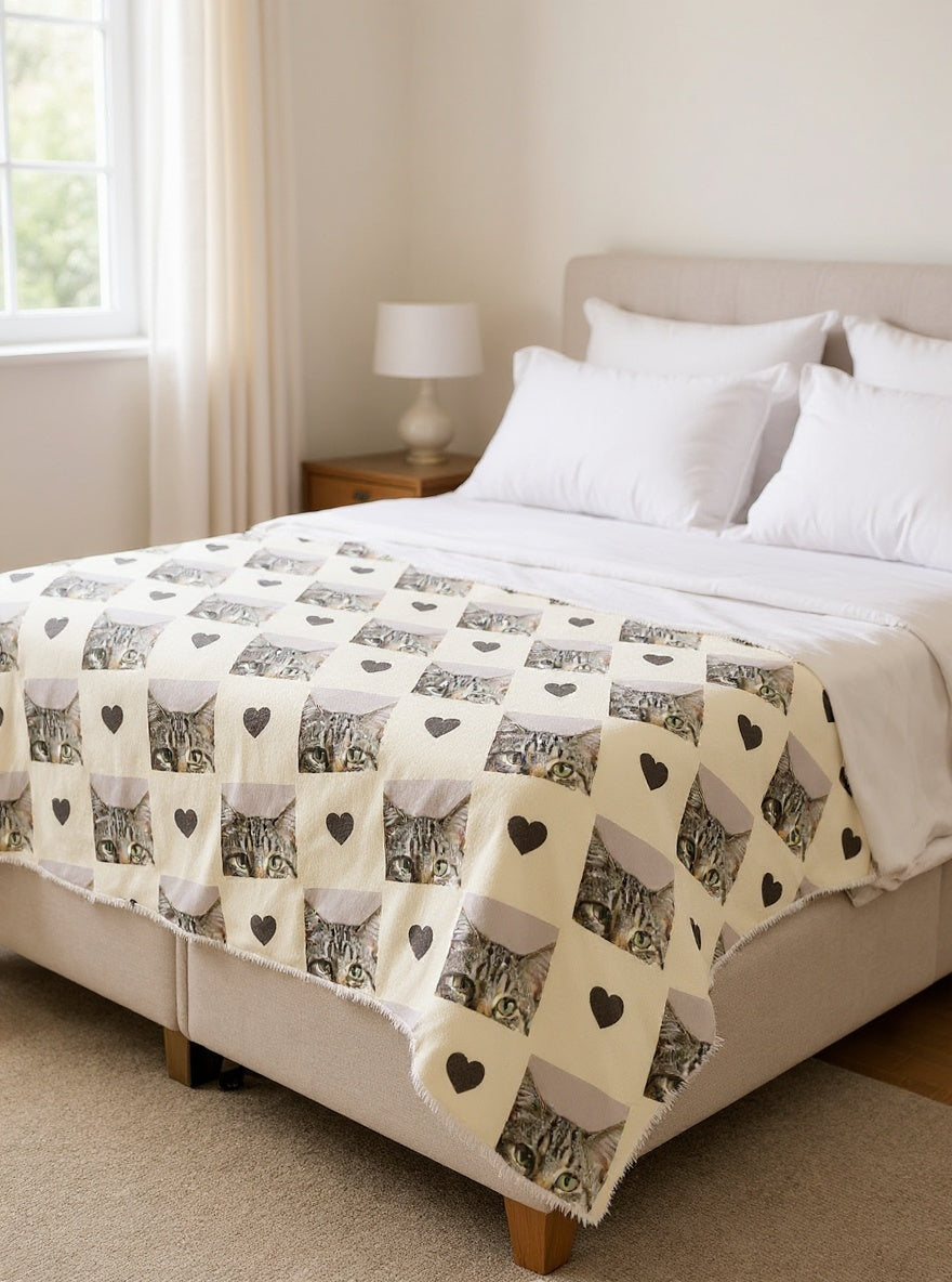 Plaid mosaïque chat sur le lit